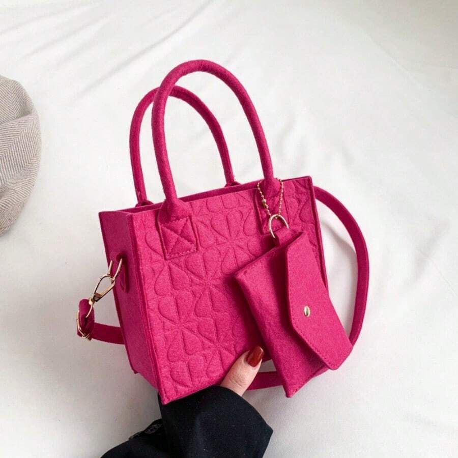 New Women Handbags,Women Purses,Fashion Ladies Shoulder Bags And Handbags,Top Handle Designer Bag With Pompom,Women Handbags Crossbody Bag Fashion Pendant Lady Tote Bag Elegant Shoulder Bags PU Shopper Bag For Party Work Red - 玫紅色 - 查看 1
