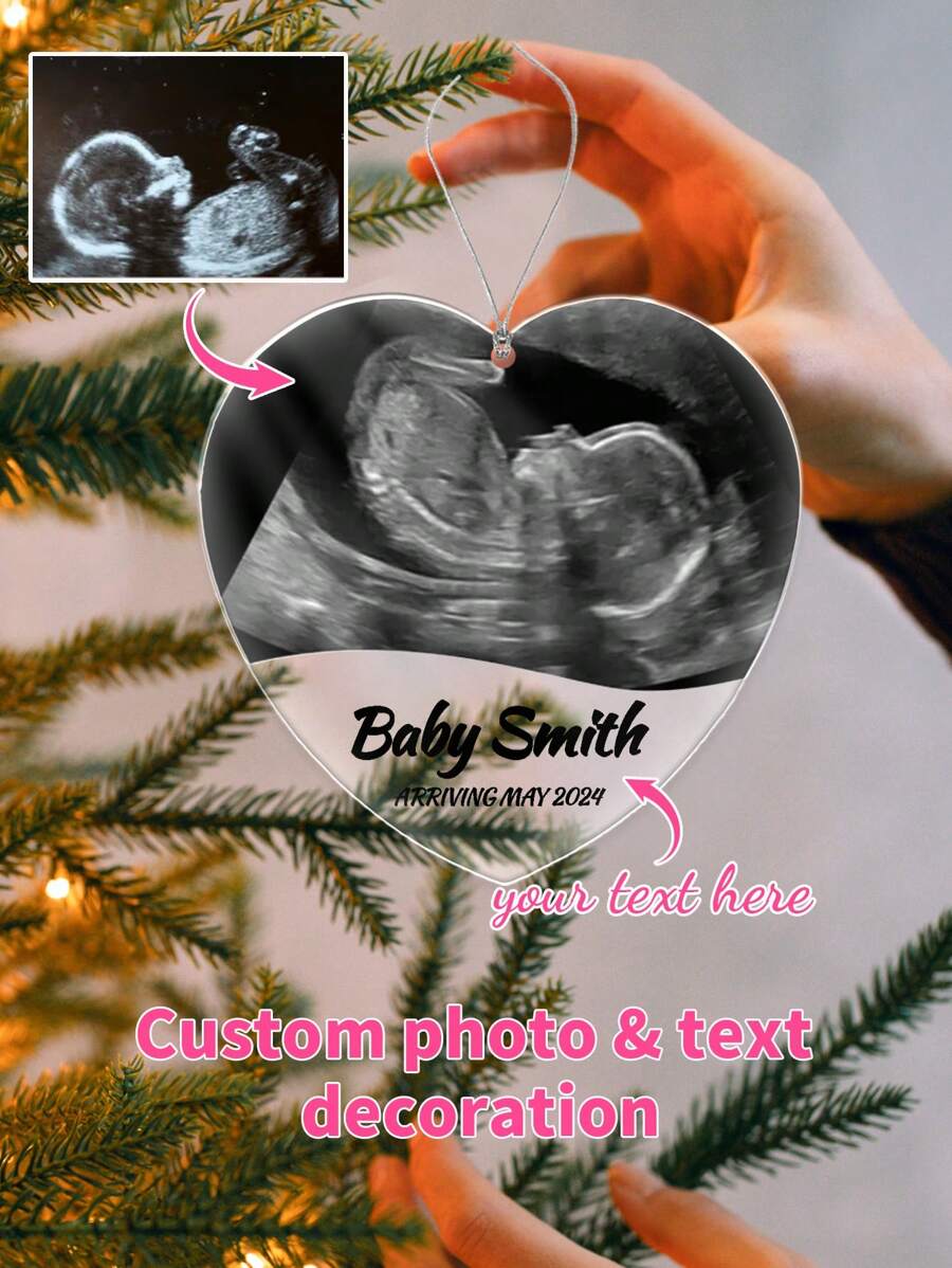 1 件孕妇孕肚圣诞树装饰，去年一家三口过圣诞节，婴儿扫描照片陶瓷饰品，宝宝明年出生（7.8*7.8 厘米/1 件） - 彩色 - 查看 1
