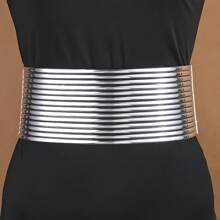 Fashionable Gold And Silver Zinc Alloy Wide Belt For Women, Thickened Casual Elastic Belt For Women's Waist Decoration, Suitable For Women's Daily Wear With Dresses