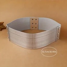 Fashionable Gold And Silver Zinc Alloy Wide Belt For Women, Thickened Casual Elastic Belt For Women's Waist Decoration, Suitable For Women's Daily Wear With Dresses