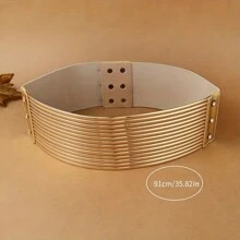 Fashionable Gold And Silver Zinc Alloy Wide Belt For Women, Thickened Casual Elastic Belt For Women's Waist Decoration, Suitable For Women's Daily Wear With Dresses