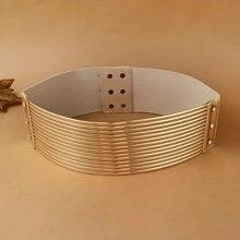 Fashionable Gold And Silver Zinc Alloy Wide Belt For Women, Thickened Casual Elastic Belt For Women's Waist Decoration, Suitable For Women's Daily Wear With Dresses