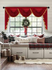 1 pieza Cortina de unicolor, estilo europeo, con borde con cuentas de lujo, cortina corta y ondulada, apta para decorar salas de estar, dormitorios, ventanas y puertas de la cocina