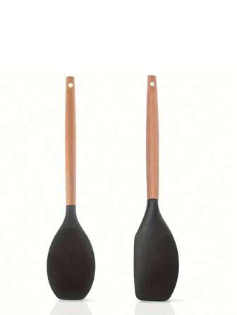 The Silicone Stirring Spoon And Spatula Set With Wooden Handles, Including A Silicone Spatula And A Stirring Spoon, Both With Resilient Wooden Handles, The Silicone Spoon And Spatula Set Is Designed To Be Safe And Durable.