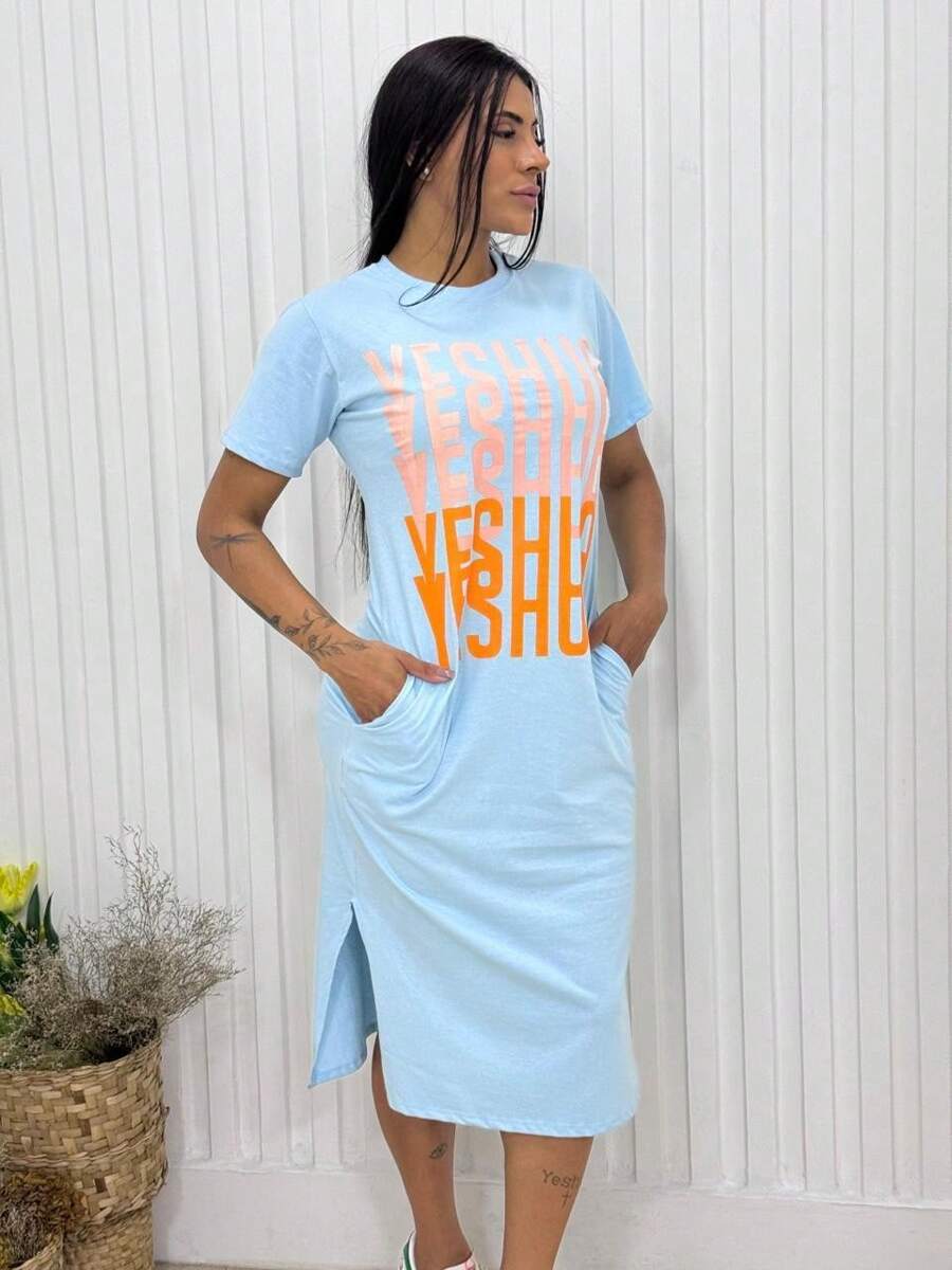 Yeshua Cotton Midi Dress - Màu xanh nhạt - Xem 1