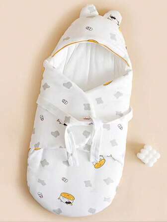 1 件可爱小奶牛印花新生儿防惊吓睡袋，婴儿襁褓袋，适合医院和家庭使用，爱情人节