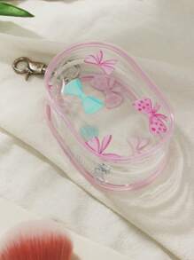 1 Pc New Mini Simple Transparent Multifunctional Organizer With Cherry And Bow Print Cute Digital Organizer Bag With Zip And Keychain Transparent Waterproof Organizer, Sale,Charger Cable Organizer, Reusable Data Cable Organizer,Christmas Present