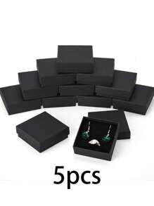 5pcs/10pcs/18Pcs Upscale Black Cardboard Jewelry Display Packaging Boxes With Black Sponge Inside, 7x7x3.2cm For Gifting And Packing Jewelry Gift Festival High Quality Paper Boxes Small Business Supplies Back To School