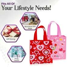 6pcs Reusable Valentine's Day Gift Bags, Non-Woven Heart-Shaped Handbag For Party, Class, Birthday, School Gift Packaging Valentine's Day