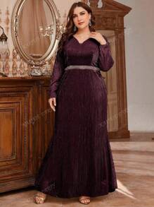 Women Plus Size Solid Color Long Sleeve Dress, Wedding Guest Dress, Party Dress, Formal Dress, Evening Dress