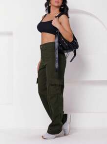 Women's Cargo Jeans Military Green Color Fashion Blogger - xanh quân đội - Xem 1