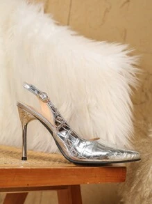 Women's Fashion High Heel Pumps With Bowknot , Pointed Toe, Sexy Burgundy / Silver Stone Texture, Suitable For Summer Parties, Dates, 4in/10cm Heels, Size 3/3.5 - 9/9.5