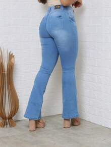 Women's Flare Pants Retro Fashion Touch Of Elegance And Comfort - 淺色水洗藍 - 查看 5