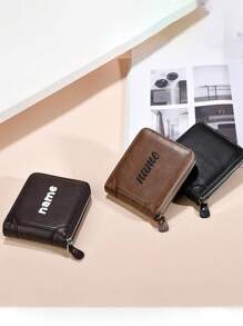 1 pieza Billetera corta personalizada para hombre, Cartera multifuncional de moda clásica con tarjetero y monedero, Cartera con cremallera de estilo casual retro, Adecuada para uso diario, Puede ser un regalo para familiares y amigos en San Valentín