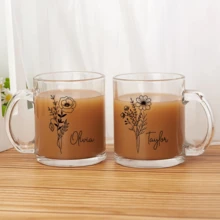 Custom Glass Mug, Personalized Bridesmaid Mug, Bridal Party Gift, Birth Month Flower Mug, Birthday Gift Christmas Gifts For Her/Mom/Women
