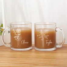 Custom Glass Mug, Personalized Bridesmaid Mug, Bridal Party Gift, Birth Month Flower Mug, Birthday Gift Christmas Gifts For Her/Mom/Women