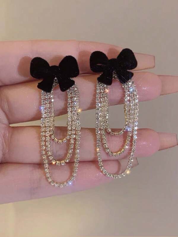 1 Pair Fashionable Versatile Bow Tassel Dangle Earrings