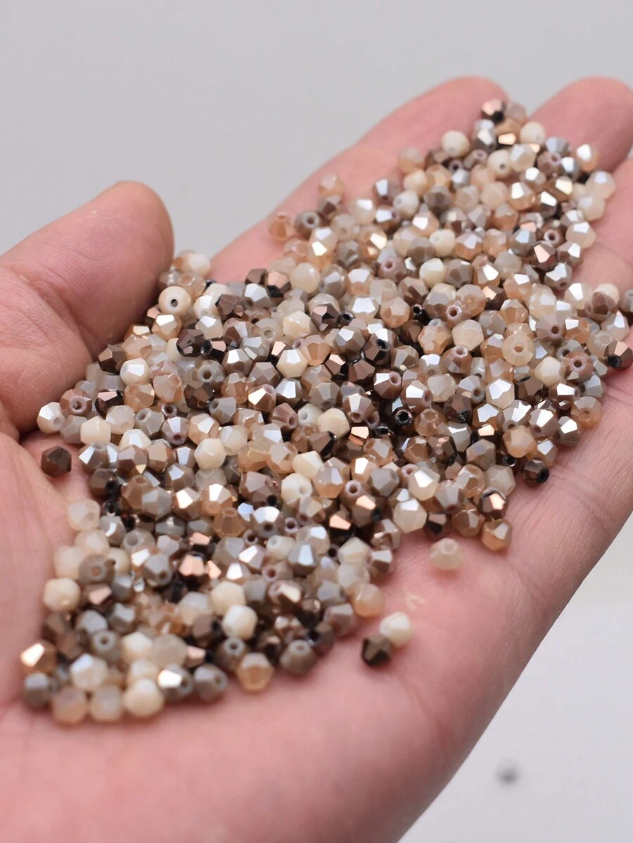 200 hạt cườm thủy tinh màu sâm panh nhiều màu sắc, kích thước 4mm, sản xuất năm 2025 - hình nón đôi, hạt cườm có mặt cắt, thích hợp để làm đồ trang sức DIY.