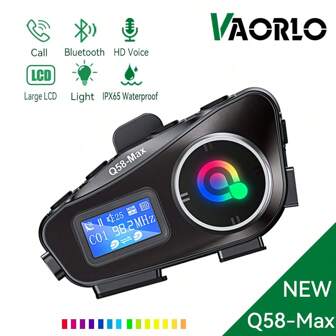 VAORLO Q58 Max 蓝牙 5.3 头盔无线 RGB 彩灯耳机免提通话套装摩托车 IP65 防水耳机 MP3 音乐播放器扬声器