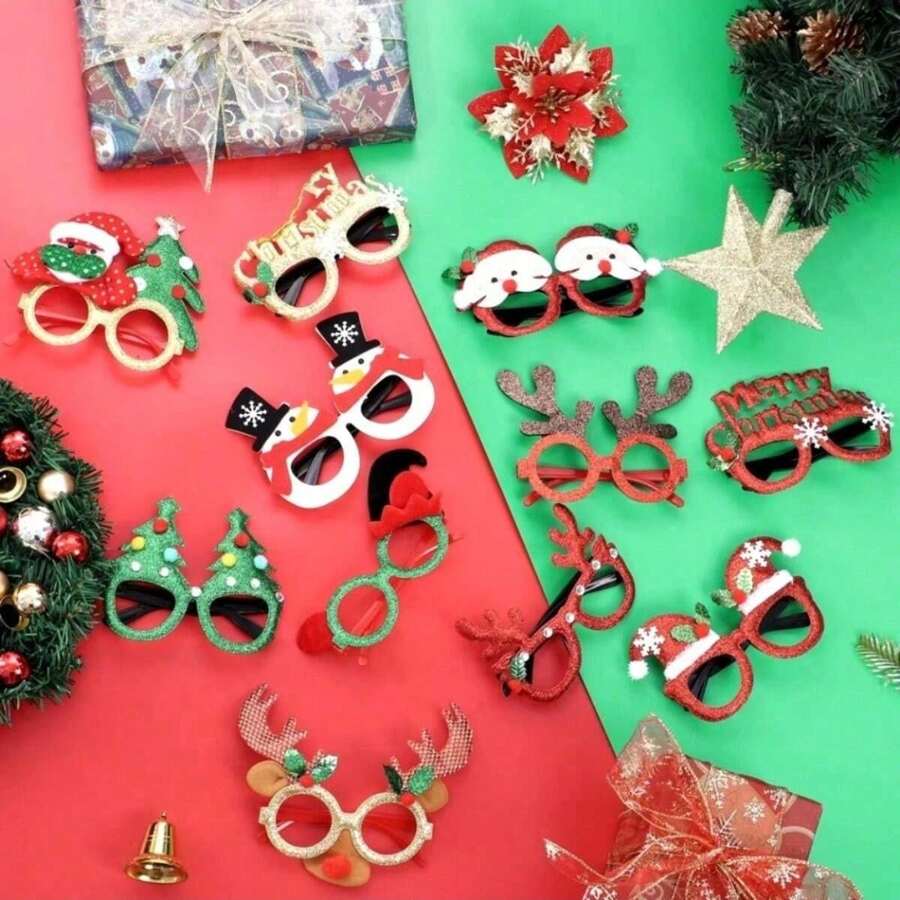 Kit 02 Decorative Glasses Christmas Reindeer Santa Claus Tree Cute With Glitter - 彩色 - 查看 1
