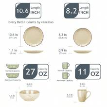 vancasso 16 Pieces Dinnerware Set, Beige With Specks, Dinner Plate, Dessert Plate, Bowl And Mug Set For 4 Person, Microwave Friendly, Oven Friendly And Dishwasher Friendly, - 米色 - 查看 2