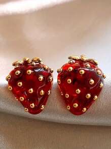 1 Pair Retro Cute Strawberry Design Earrings, Suitable For Women, Daily Wear Or Gift