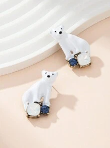 复古白熊耳环，圣诞礼物，珐琅铜合金材质，手工制作，顶级工厂设计，发光的金属感，庄严的感觉，精湛的工艺，独特的设计，手工制作，展示我们的工匠技能和热情 - 白色 - 查看 4