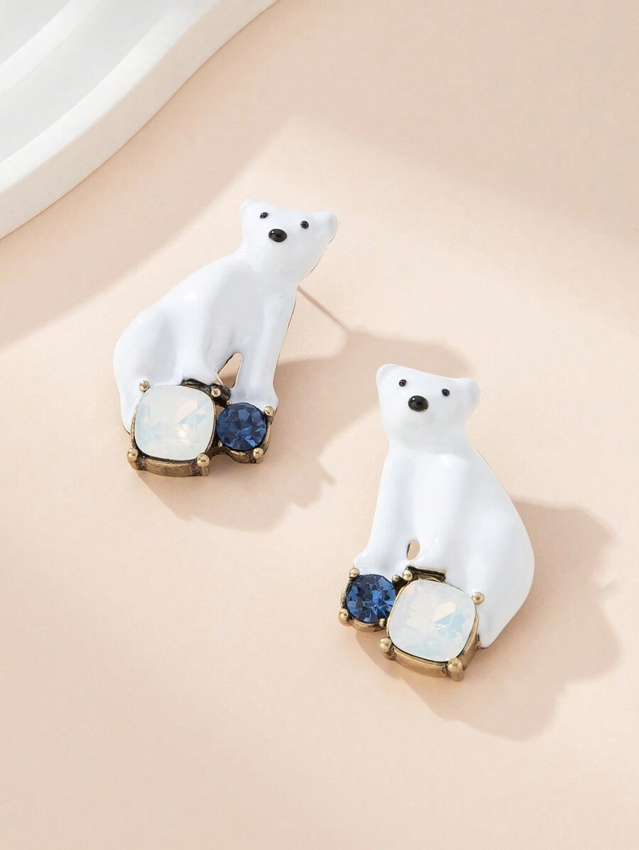 复古白熊耳环，圣诞礼物，珐琅铜合金材质，手工制作，顶级工厂设计，发光的金属感，庄严的感觉，精湛的工艺，独特的设计，手工制作，展示我们的工匠技能和热情 - 白色 - 查看 1