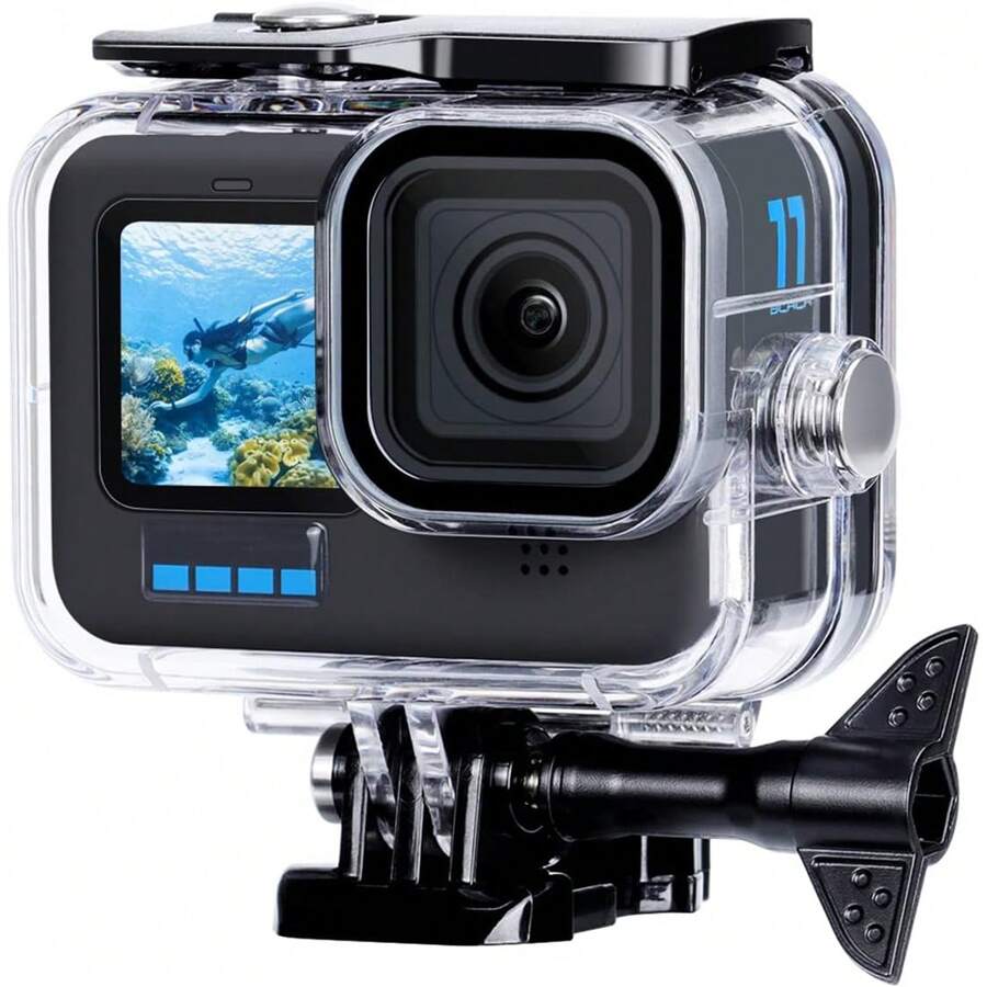 ORBMART Vỏ chống nước 196FT/60M cho GoPro Hero 13/Hero 12 Black/Hero 11 Black/Hero 10 Black/Hero 9 Black, Vỏ bảo vệ lặn dưới nước - Trong suốt + đen - Xem 1