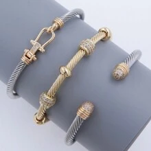 Brazalete ajustable de acero inoxidable con diseño bicolor en oro y plata, unisex, adecuado para uso diario, estilo punk/gótico, mejor regalo para festividades, joyería
