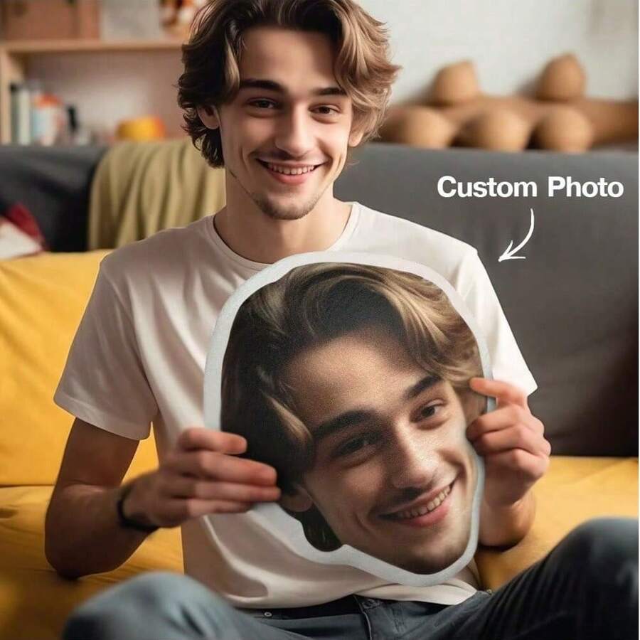 [Custom] Pet Photo Pillow - Personalized Double-Sided 3D Printed Dog & Cat Face Pillows, Soft Plush Animal-Shaped Cushions For All Seasons, Machine Washable, Zippered Polyester Cover, Perfect For Home Decor & Gifts