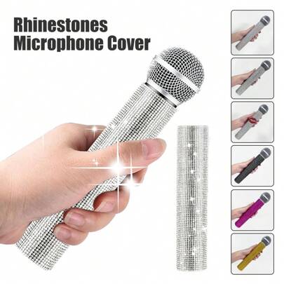 Rhinestones Microphone Cover, Multi-Color Microphone Exterior Shell Cover Decorative, Rhinestones Mic Handle Sleeve, Personalized Mic Decorative Cover For Stage, Party, TV Show, Party Decoration (6 Styles To Choose)