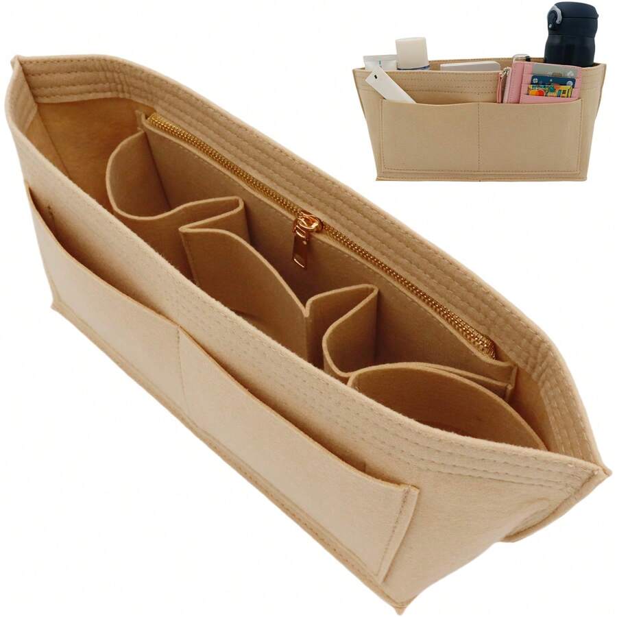 1 miếng lót túi xách bằng nỉ, nhẹ và dễ mang theo, có thể điều chỉnh kích thước, phù hợp với túi xách cao cấp của nữ, túi đựng mỹ phẩm, quà tặng Giáng sinh và Lễ Tạ ơn, phong cách cổ điển. - Màu be - Xem 1