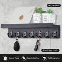 Soporte de pared para llaves, organizador de pared de madera para el hogar con 7 ganchos y estante de exhibición, estante de pared para sala de estar, entrada, cocina, baño, organizador de cocina y baño, luces de jardín, ganchos colgantes de pared, decoración del Día de San Valentín, soporte para llaves, soporte de pared para llaves, perchero de llaves - 7 ganchos - Ver 2