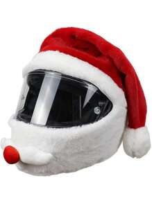 1 件摩托车头盔，配有可爱的圣诞老人胡子和蓬松的圣诞帽设计 - 紅色 - 查看 7