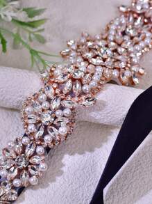 1pc Fashionable & Elegant Rhinestone & Faux Pearl Decor Waist Belt, Suitable For Bridesmaids, Brides, Stage Performance, Halloween, Wedding