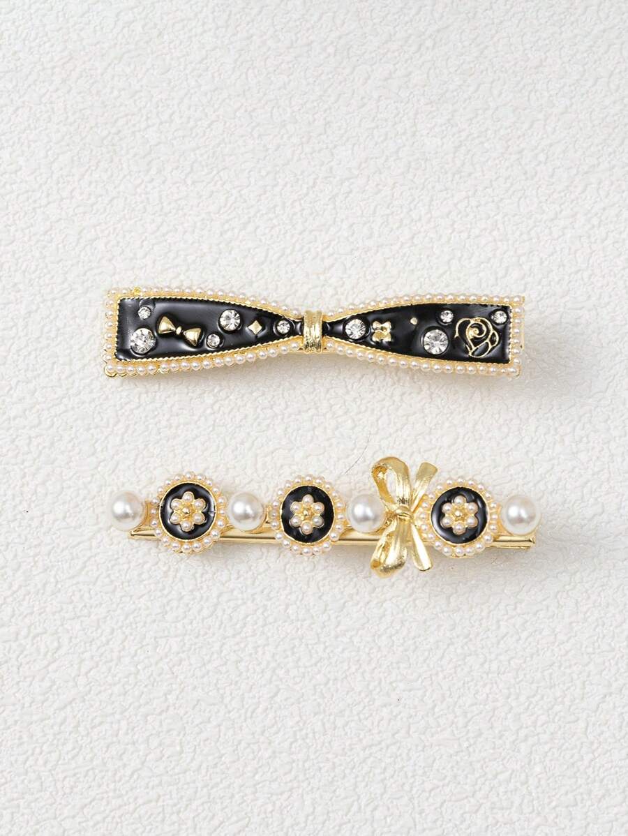 Kẹp tóc nơ ngọc trai cổ điển, kẹp tóc hình bướm bằng hợp kim kẽm cổ điển thanh lịch, đa năng cho mọi mùa - Nhiều màu - Xem 1