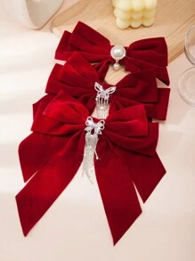 1 kẹp tóc nơ nhung cỡ lớn đính ngọc trai giả, phụ kiện kẹp tóc thanh lịch thích hợp cho trang phục hàng ngày, đám cưới và chụp ảnh trong studio - Nhiều màu - Xem 7