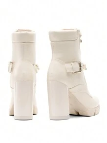 Women's Ankle Boots Lace Up Platform Boots Chunky Heel Knight-Style Boots Chain Decoration Metallic Buckle Punk-Inspired Ankle Boots With Non-Slip Lug Sole - Màu be - Xem 7