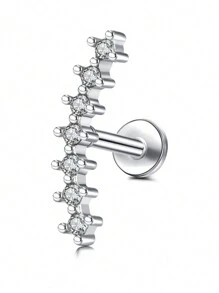 CIZME 1pc Silver Cubic Zirconia Ear Cuff, Lip Ring, Earring, Ear Cartilage/Helix/Tragus/Conch Piercing Jewelry, Stainless Steel Ear Cartilage Helix Earring (For Women), 16G 20G Ear Cartilage Earring, Flat Ear Cartilage Helix Conch Piercing Jewelry (For Women), 16G 20G Ear Helix Earring (For Women), Flat Ear Cartilage Earring (Stainless Steel), Flat Earring Stud, Lip Stud, Ear Cartilage Helix Conch Piercing Jewelry - Silver - View 7