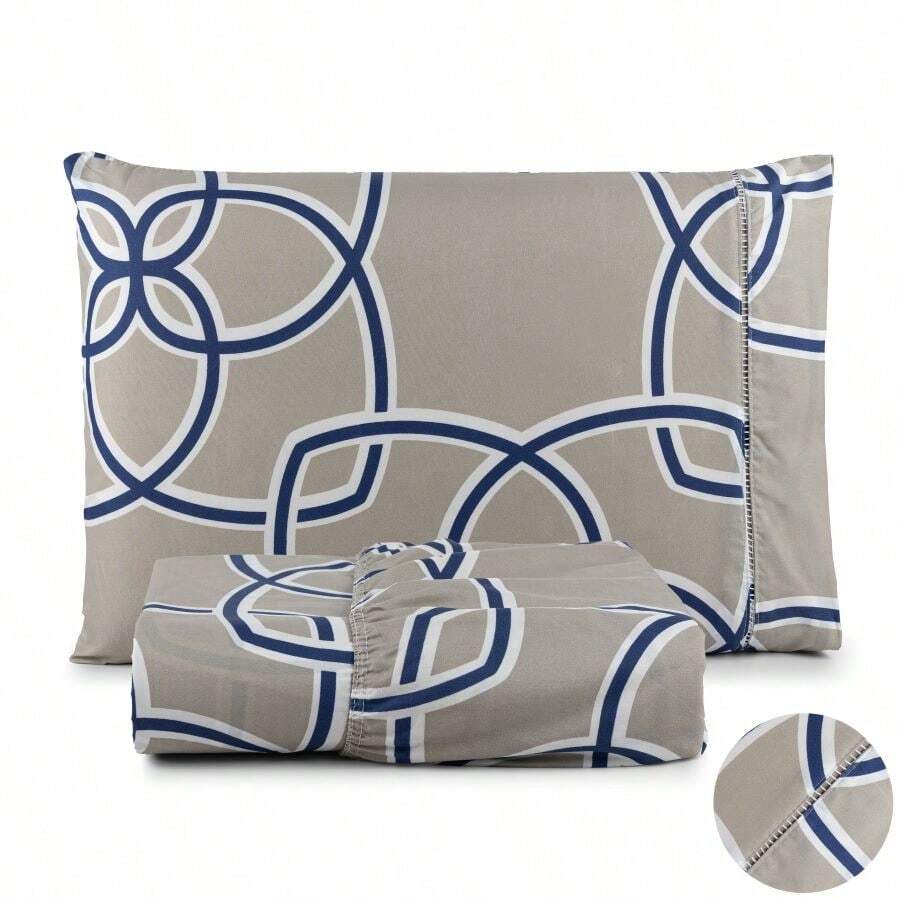 2-Piece Single Bed Sheet Set With 400 Thread Count, Soft Touch, Printed Palito Stitch - màu nâu - Xem 1