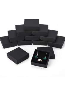5pcs/10pcs/18Pcs Upscale Black Cardboard Jewelry Display Packaging Boxes With Black Sponge Inside, 7x7x3.2cm For Gifting And Packing Jewelry Gift Festival High Quality Paper Boxes Small Business Supplies Back To School