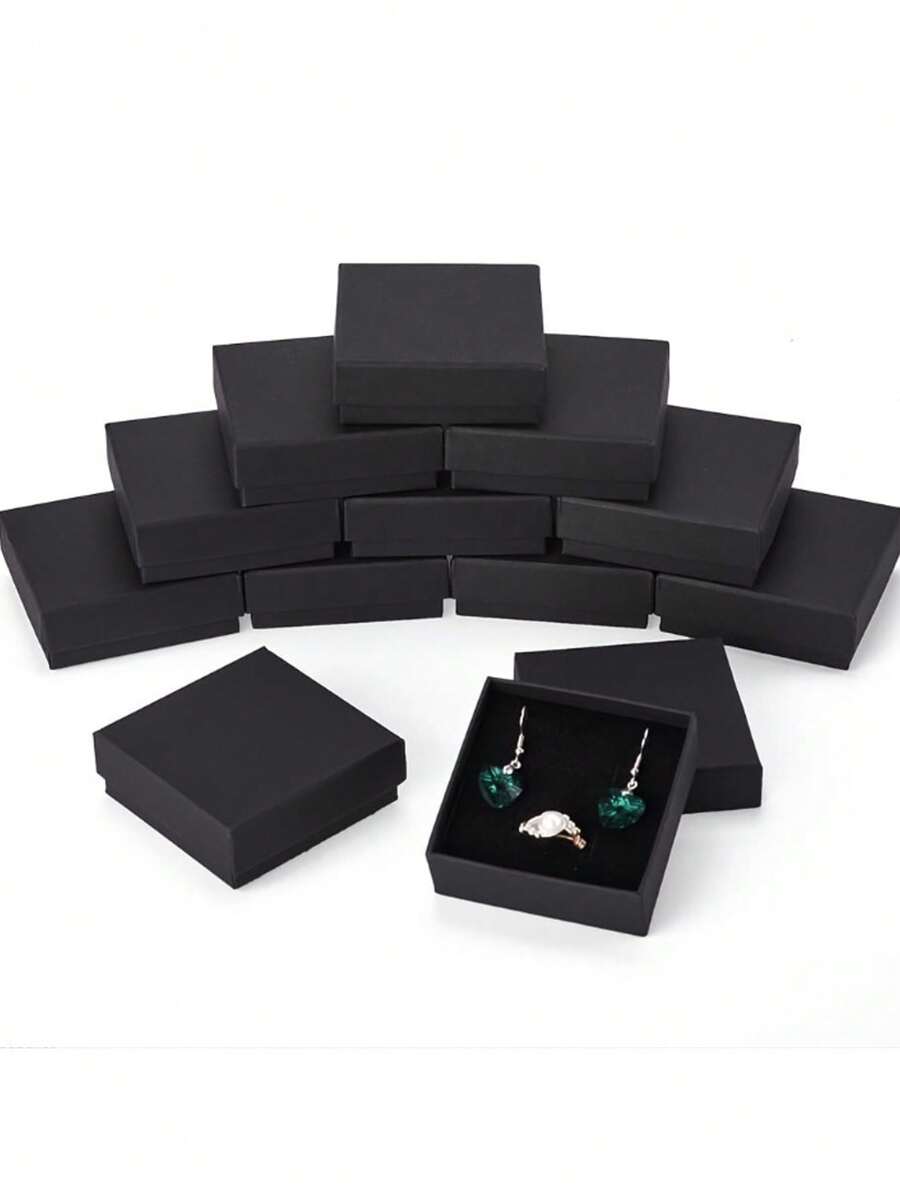 5pcs/10pcs/18Pcs Upscale Black Cardboard Jewelry Display Packaging Boxes With Black Sponge Inside, 7x7x3.2cm For Gifting And Packing Jewelry Gift Festival High Quality Paper Boxes Small Business Supplies Back To School