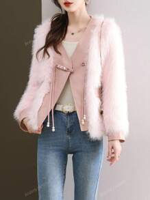 Herfst/Winter Fluffy Jas Met Premium Elegante Sfeer, Chique Harige Trui Voor Vrouwen