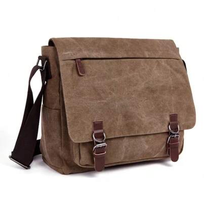 Men School Military Shoulder Bag Messenger Bag Vintage Canvas Leather Satchel