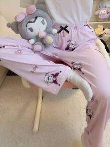1 pièce Pantalon de pyjama Sanrio, pantalon long décontracté doux et confortable pour femmes, motif de dessin animé mignon, convient à toutes les tailles