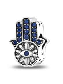 Silver Plated Charm Hand Eye Demon Blue Beads Charm Pendant Ball Suitable For Bracelets DIY Women's Jewelry - Silver - View 14