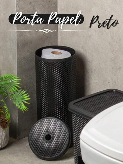 Suporte Para Papel Higiênico Porta Papel de Chão Linha Línea de Plástico Até 3 Rolos de Papel Preto ou Branco - Paramount