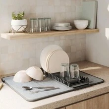 Foldable Dish Drain Mat Super Absorbent Microfiber With Dish And Cutlery Holder Rack - Màu Xám nhạt - Xem 2