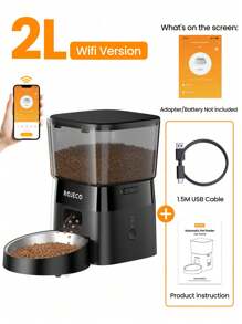 ROJECO ROJECO Automatic Cat Food Dispenser, 2 Liter Automatic Cat Feeder, Timer Feeder Program 1-6 Meal Control, Automatic Cat Feeder With Stainless Steel Bowl And Dual Power Supply, Automatic Feeder For Dogs And Cats, Adapter Not Included, Push Button Version WIFI Version Black